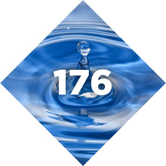 water droplet with “176” superimposed