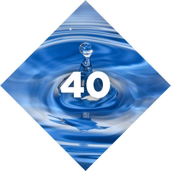 water droplet with “40” superimposed